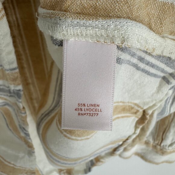 3/$25 Lauren Conrad Striped Blouse Top XS Linen Blend Ruffle‎ Trim 3/4 Sleeves - Picture 7 of 7